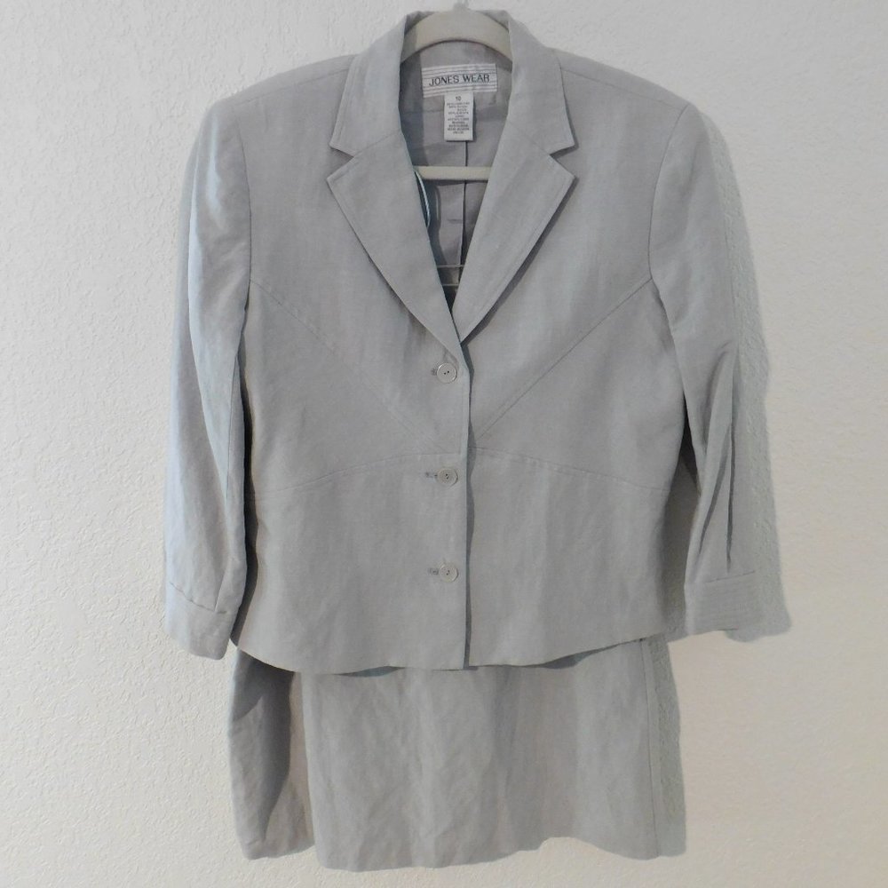 Jones Wear Light Grey Linen Blend Skirt Suit Lined Size 10